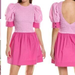 GANNI Block Cotton Poplin Smock Mini Dress in Phiox Pink